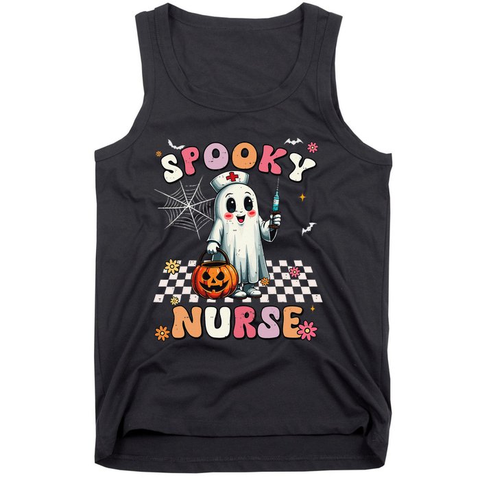 Spooky Nurse Ghost Halloween Cute Groovy Nursing Halloween Gift Tank Top