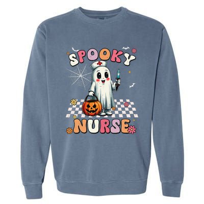 Spooky Nurse Ghost Halloween Cute Groovy Nursing Halloween Gift Garment-Dyed Sweatshirt