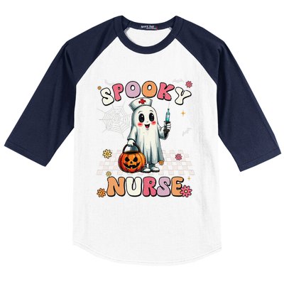 Spooky Nurse Ghost Halloween Cute Groovy Nursing Halloween Gift Baseball Sleeve Shirt