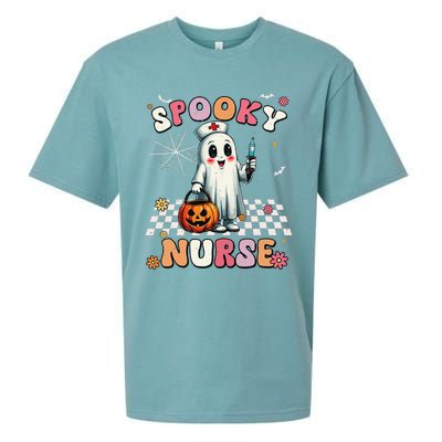 Spooky Nurse Ghost Halloween Cute Groovy Nursing Halloween Gift Sueded Cloud Jersey T-Shirt