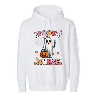 Spooky Nurse Ghost Halloween Cute Groovy Nursing Halloween Gift Garment-Dyed Fleece Hoodie