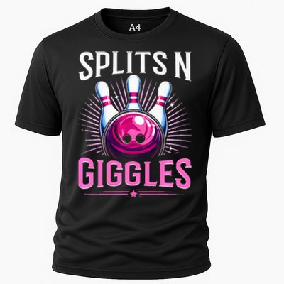 Splits N Giggles Funny Bowling Team Bowler Sports Player Cooling Performance Crew T-Shirt