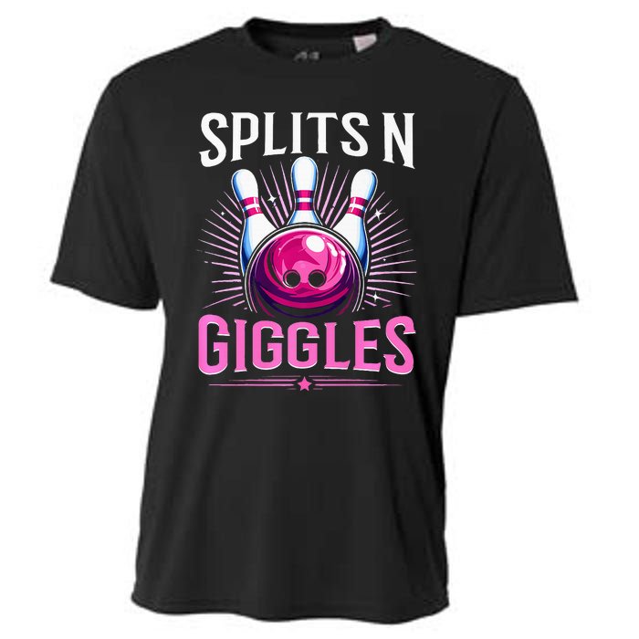 Splits N Giggles Funny Bowling Team Bowler Sports Player Cooling Performance Crew T-Shirt