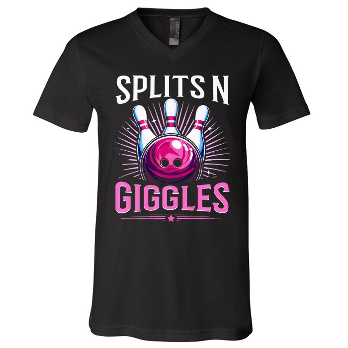 Splits N Giggles Funny Bowling Team Bowler Sports Player V-Neck T-Shirt