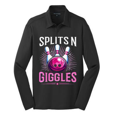 Splits N Giggles Funny Bowling Team Bowler Sports Player Silk Touch Performance Long Sleeve Polo