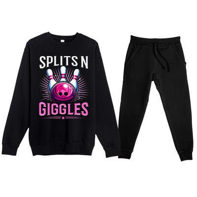 Splits N Giggles Funny Bowling Team Bowler Sports Player Premium Crewneck Sweatsuit Set