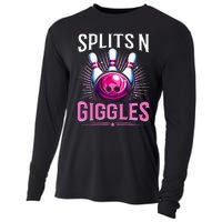 Splits N Giggles Funny Bowling Team Bowler Sports Player Cooling Performance Long Sleeve Crew