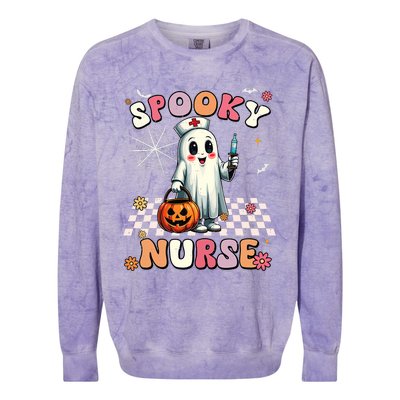 Spooky Nurse Ghost Halloween Cute Groovy Nursing Halloween Colorblast Crewneck Sweatshirt