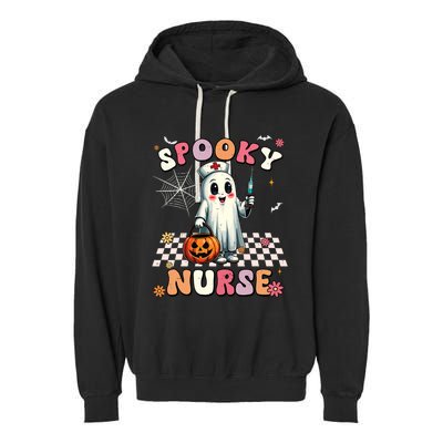 Spooky Nurse Ghost Halloween Cute Groovy Nursing Halloween Garment-Dyed Fleece Hoodie