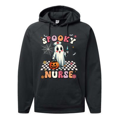 Spooky Nurse Ghost Halloween Cute Groovy Nursing Halloween Performance Fleece Hoodie