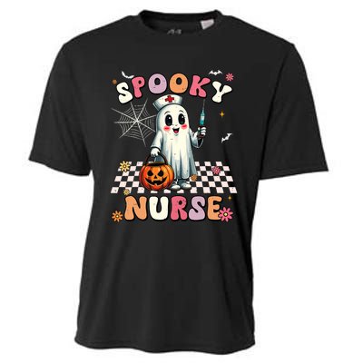 Spooky Nurse Ghost Halloween Cute Groovy Nursing Halloween Cooling Performance Crew T-Shirt