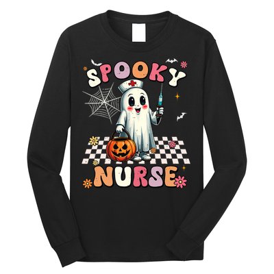 Spooky Nurse Ghost Halloween Cute Groovy Nursing Halloween Long Sleeve Shirt