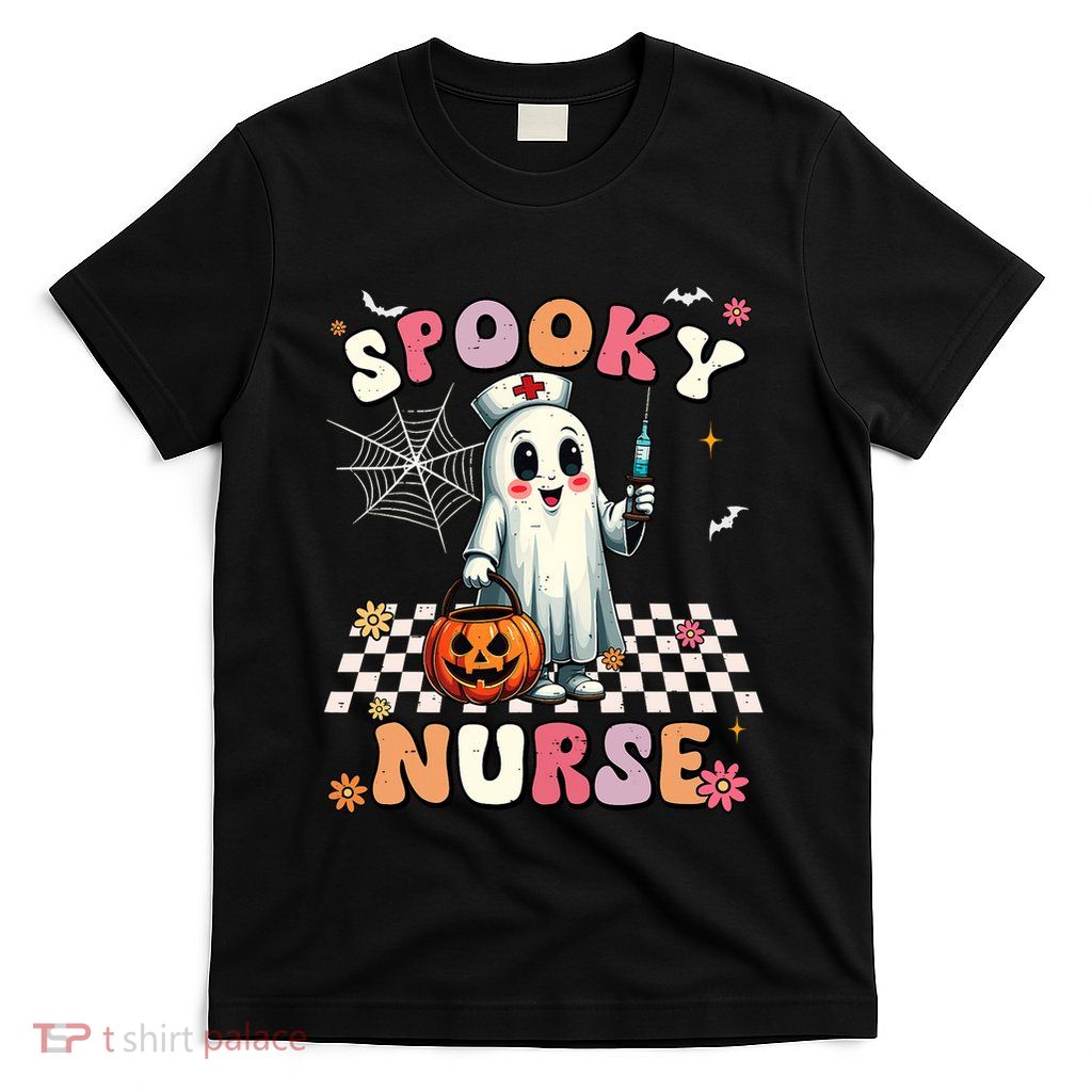 Spooky Nurse Ghost Halloween Cute Groovy Nursing Halloween T-Shirt