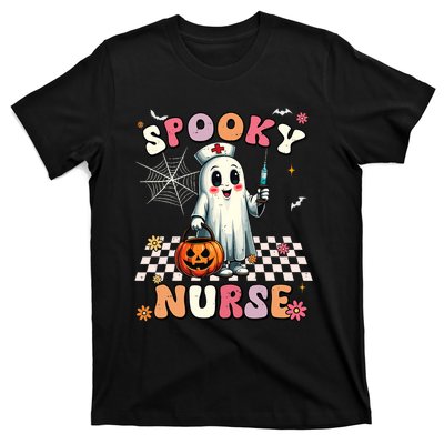 Spooky Nurse Ghost Halloween Cute Groovy Nursing Halloween T-Shirt