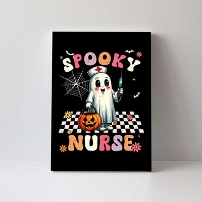 Spooky Nurse Ghost Halloween Cute Groovy Nursing Halloween Canvas