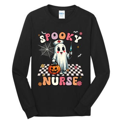 Spooky Nurse Ghost Halloween Cute Groovy Nursing Halloween Tall Long Sleeve T-Shirt