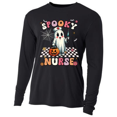 Spooky Nurse Ghost Halloween Cute Groovy Nursing Halloween Cooling Performance Long Sleeve Crew