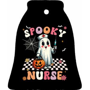 Spooky Nurse Ghost Halloween Cute Groovy Nursing Halloween Ceramic Bell Ornament