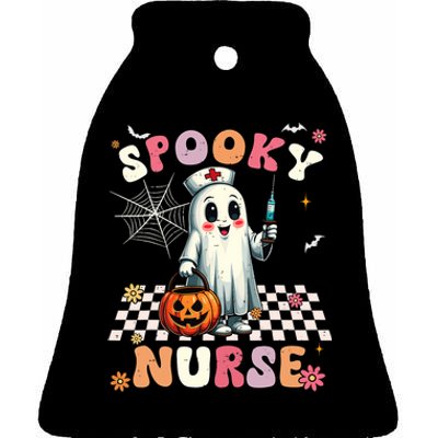 Spooky Nurse Ghost Halloween Cute Groovy Nursing Halloween Ceramic Bell Ornament