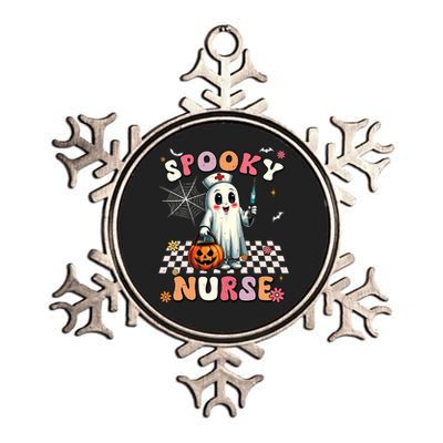 Spooky Nurse Ghost Halloween Cute Groovy Nursing Halloween Metallic Star Ornament