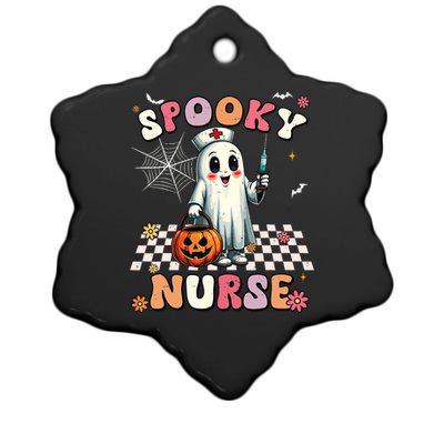 Spooky Nurse Ghost Halloween Cute Groovy Nursing Halloween Ceramic Star Ornament