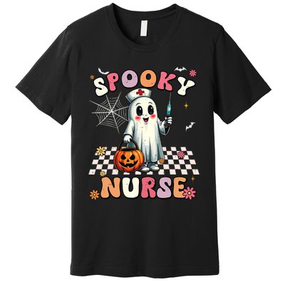 Spooky Nurse Ghost Halloween Cute Groovy Nursing Halloween Premium T-Shirt