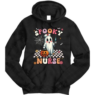 Spooky Nurse Ghost Halloween Cute Groovy Nursing Halloween Tie Dye Hoodie