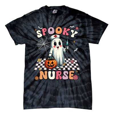 Spooky Nurse Ghost Halloween Cute Groovy Nursing Halloween Tie-Dye T-Shirt