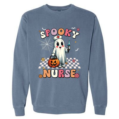 Spooky Nurse Ghost Halloween Cute Groovy Nursing Halloween Garment-Dyed Sweatshirt