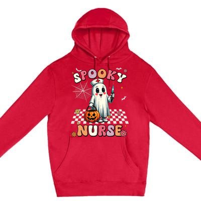 Spooky Nurse Ghost Halloween Cute Groovy Nursing Halloween Premium Pullover Hoodie