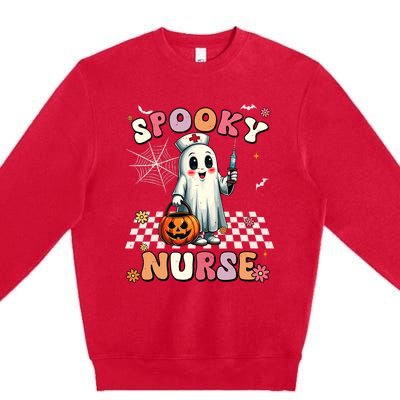 Spooky Nurse Ghost Halloween Cute Groovy Nursing Halloween Premium Crewneck Sweatshirt