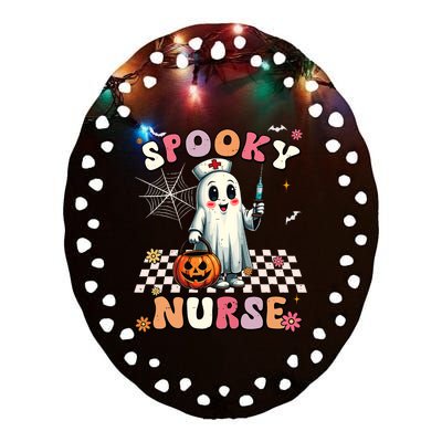 Spooky Nurse Ghost Halloween Cute Groovy Nursing Halloween Ceramic Oval Ornament