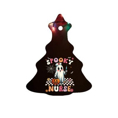 Spooky Nurse Ghost Halloween Cute Groovy Nursing Halloween Ceramic Tree Ornament