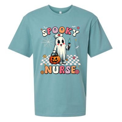 Spooky Nurse Ghost Halloween Cute Groovy Nursing Halloween Sueded Cloud Jersey T-Shirt