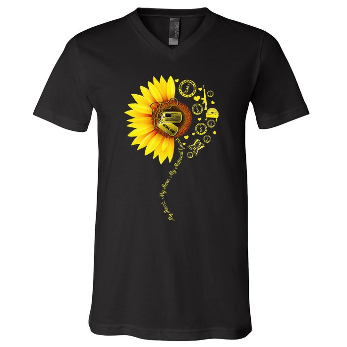 Sunflower National Guard Mom National Guard Graduation Mom V-Neck T-Shirt