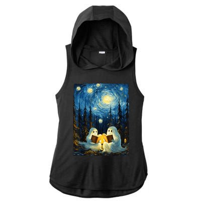 Starry Night Ghost Book Reading Camping Halloween Van Gogh Ladies PosiCharge Tri-Blend Wicking Draft Hoodie Tank