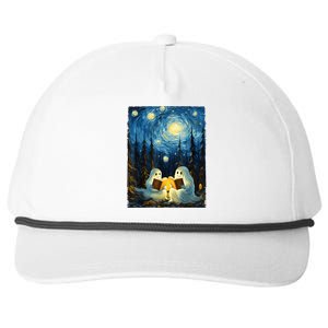 Starry Night Ghost Book Reading Camping Halloween Van Gogh Snapback Five-Panel Rope Hat