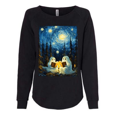 Starry Night Ghost Book Reading Camping Halloween Van Gogh Womens California Wash Sweatshirt