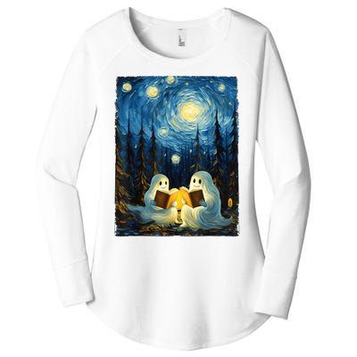 Starry Night Ghost Book Reading Camping Halloween Van Gogh Women's Perfect Tri Tunic Long Sleeve Shirt