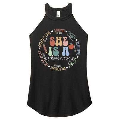 School Nurse God Says Bible Verse Christian Back To School Women's Perfect Tri Rocker Tank
