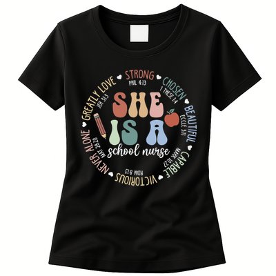 School Nurse God Says Bible Verse Christian Back To School Womens T-Shirt