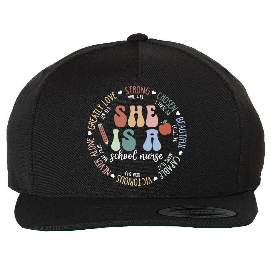 School Nurse God Says Bible Verse Christian Back To School Wool Snapback Cap