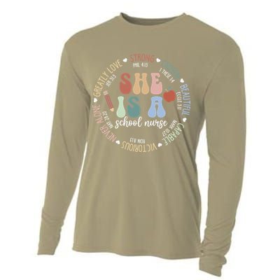 School Nurse God Says Bible Verse Christian Back To School Cooling Performance Long Sleeve Crew