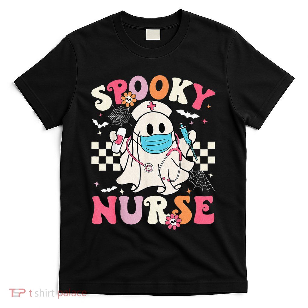 Spooky Nurse Ghost Halloween Cute Groovy Nursing Halloween Gift T-Shirt