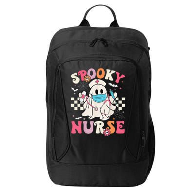 Spooky Nurse Ghost Halloween Cute Groovy Nursing Halloween Gift City Backpack