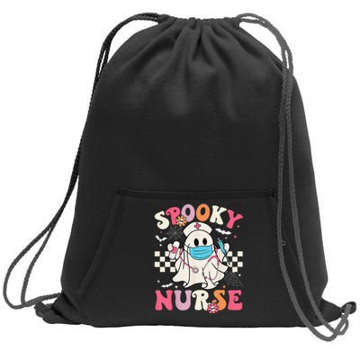 Spooky Nurse Ghost Halloween Cute Groovy Nursing Halloween Gift Sweatshirt Cinch Pack Bag