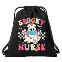 Spooky Nurse Ghost Halloween Cute Groovy Nursing Halloween Gift Drawstring Bag