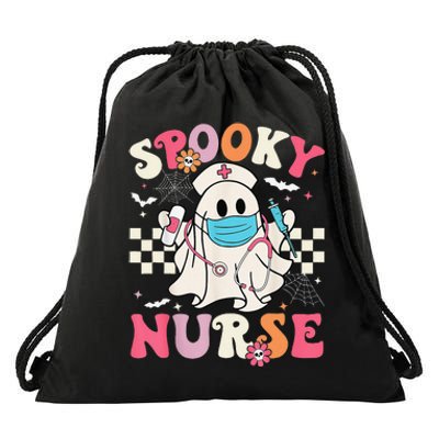 Spooky Nurse Ghost Halloween Cute Groovy Nursing Halloween Gift Drawstring Bag