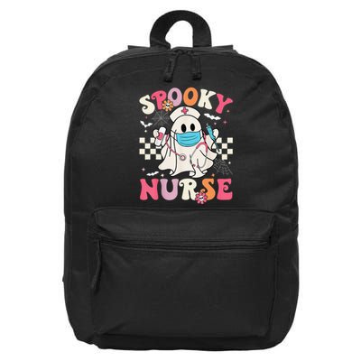 Spooky Nurse Ghost Halloween Cute Groovy Nursing Halloween Gift 16 in Basic Backpack