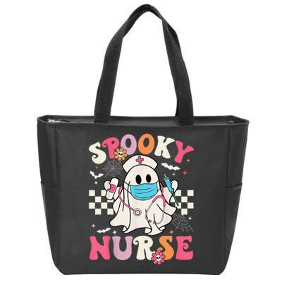 Spooky Nurse Ghost Halloween Cute Groovy Nursing Halloween Gift Zip Tote Bag